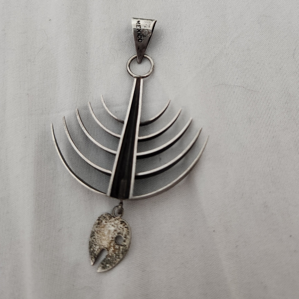 TAXCO STERLING FISH SKELETON ATOMIC MCM PENDANT VINTAGE